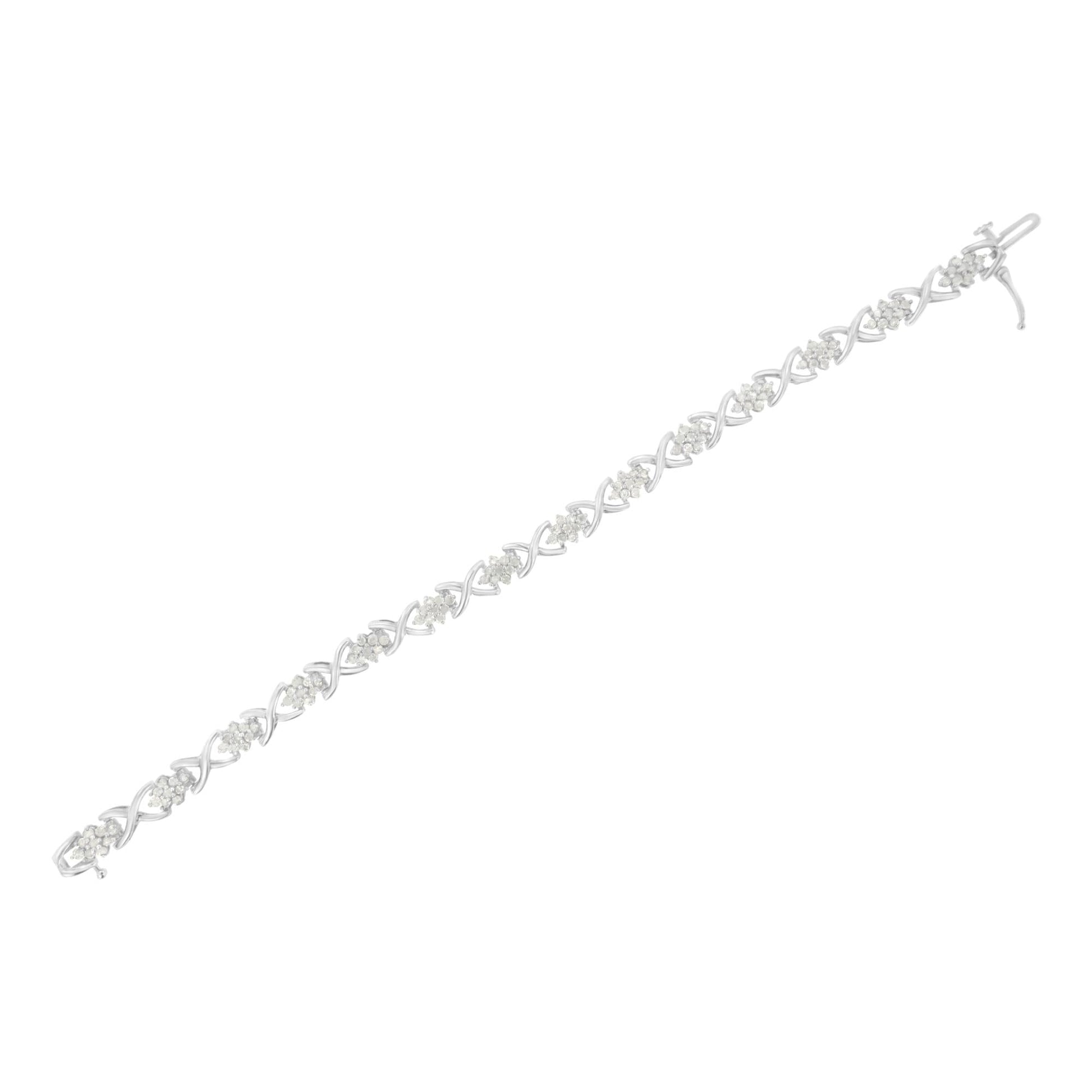 .925 Sterling Silver 2-1/4 Cttw Diamond 7” Cluster X Link Bracelet (I-J Color, I3 Clarity)-4