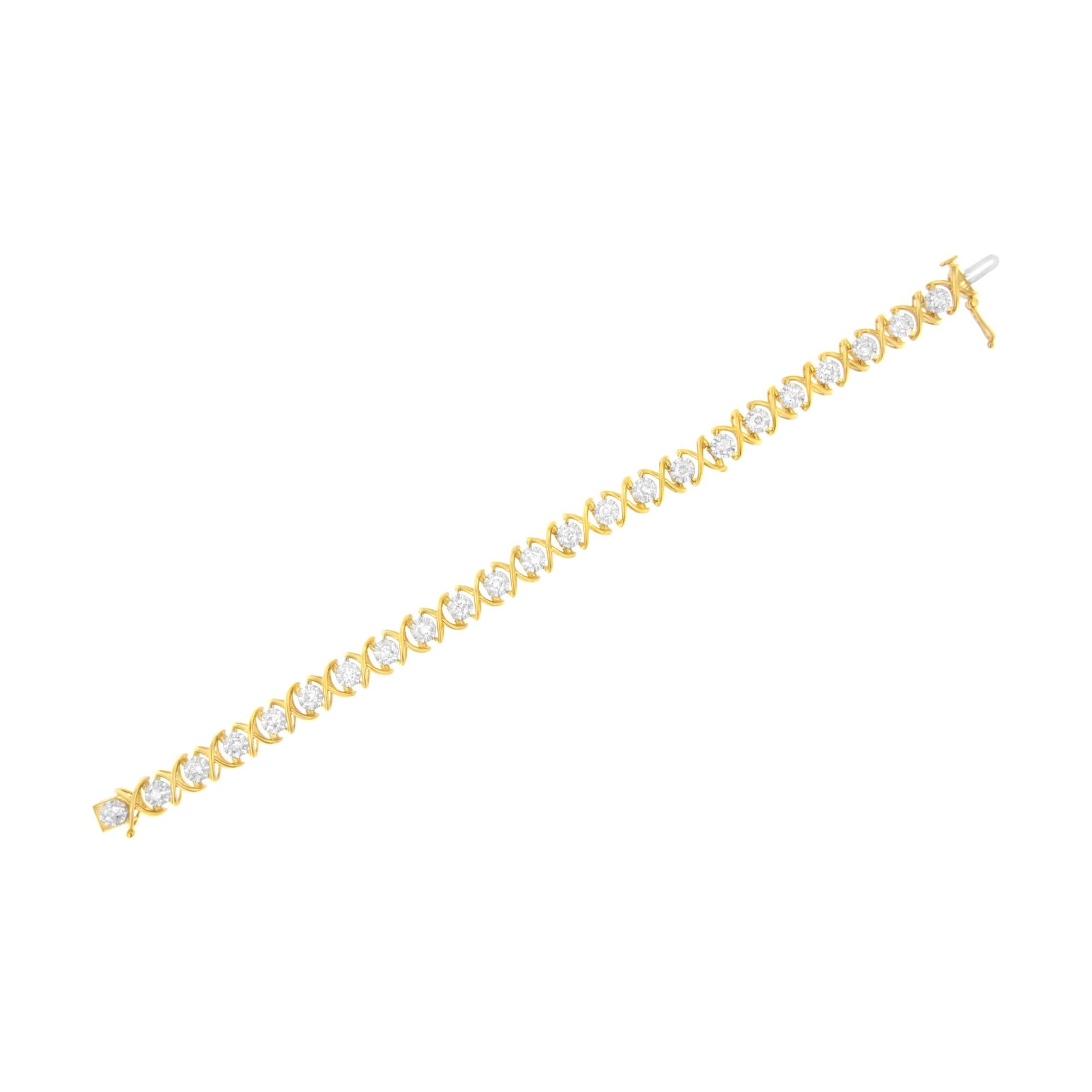 10K Yellow Gold Plated Sterling Silver 2 cttw Diamond "XOXO" Bracelet (J-K Clarity, I1-I2 Color) - Size 7.25"-4