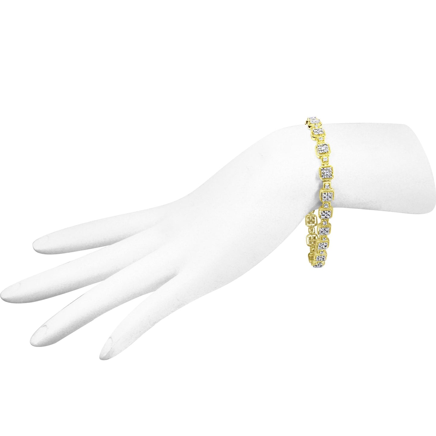10K Yellow Gold 2.0 Cttw Diamond Square Link Bracelet (J-K Color, I2-I3 Clarity) - Size 7.25"-4