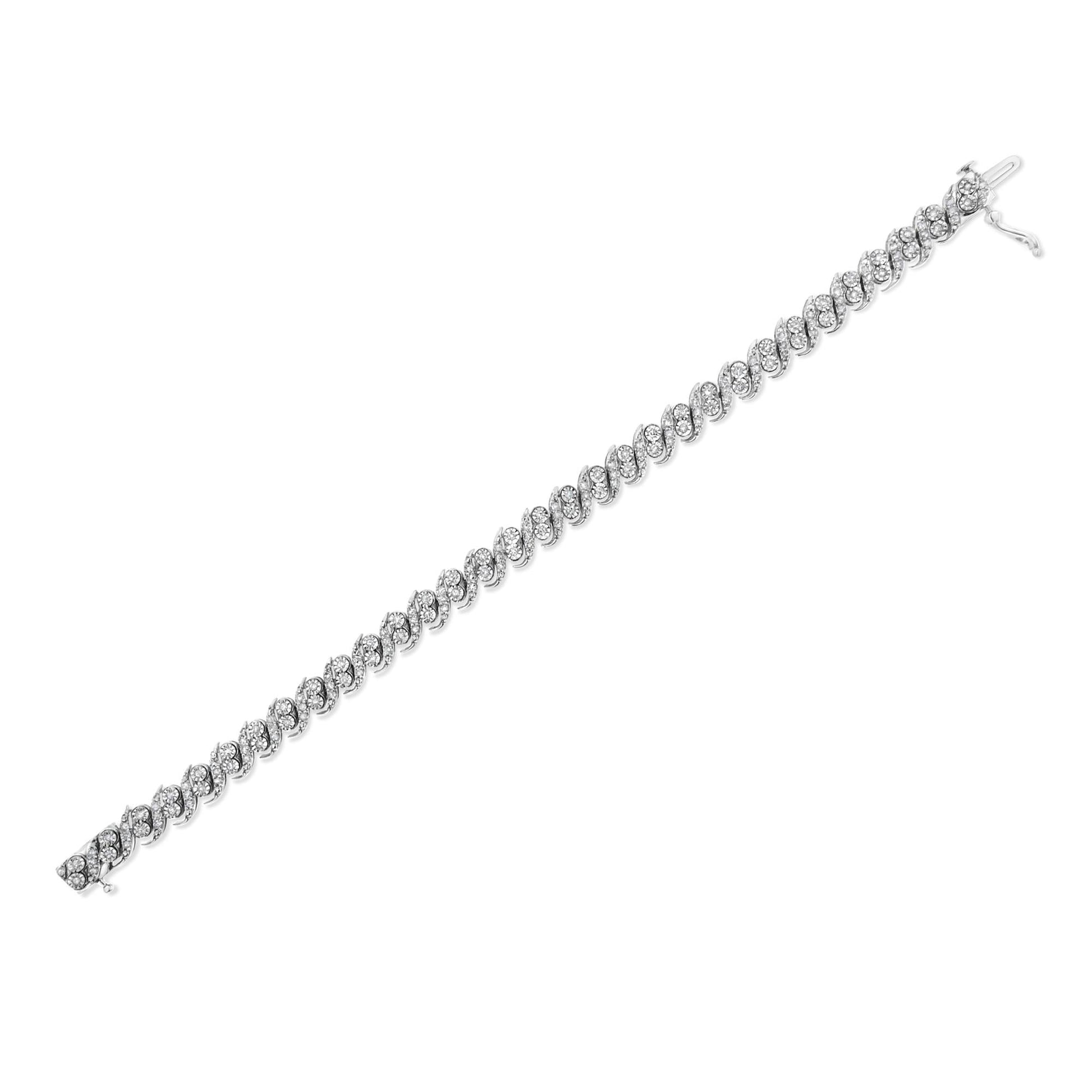 .925 Sterling Silver 2.0 Cttw Round-Cut Diamond "S" Link Bracelet (I-J Color, I3 Clarity) - 7.25"-4