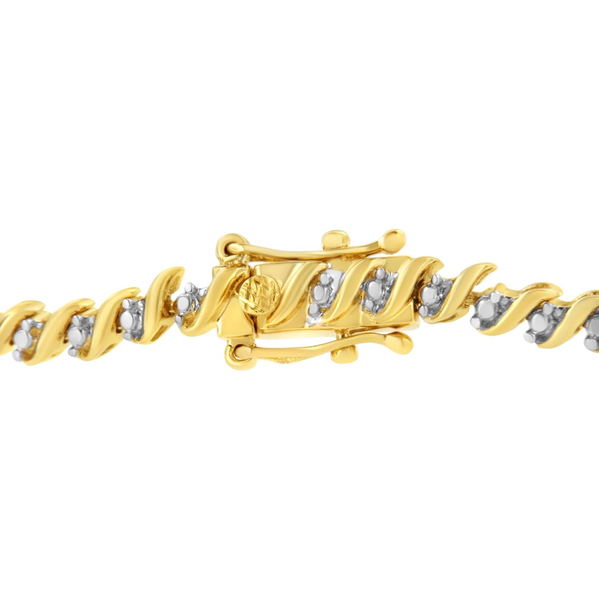 10K Yellow Gold Plated .925 Sterling Silver 1/2 Cttw 2-Prong Set Diamond S Link Tennis Bracelet (I-J Color, I3 Clarity)- 7.25"-4