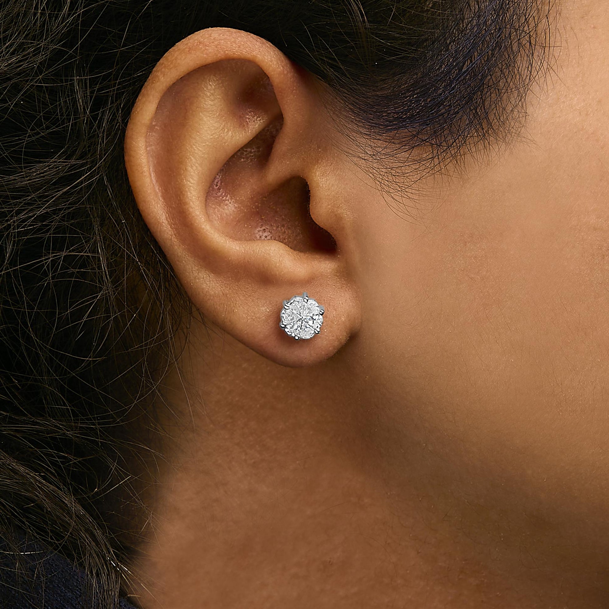 14K White Gold 1.00 Cttw Pie Cut Diamond Solitaire Style Stud Earring (H-I Color, SI1-SI2 Clarity)-3