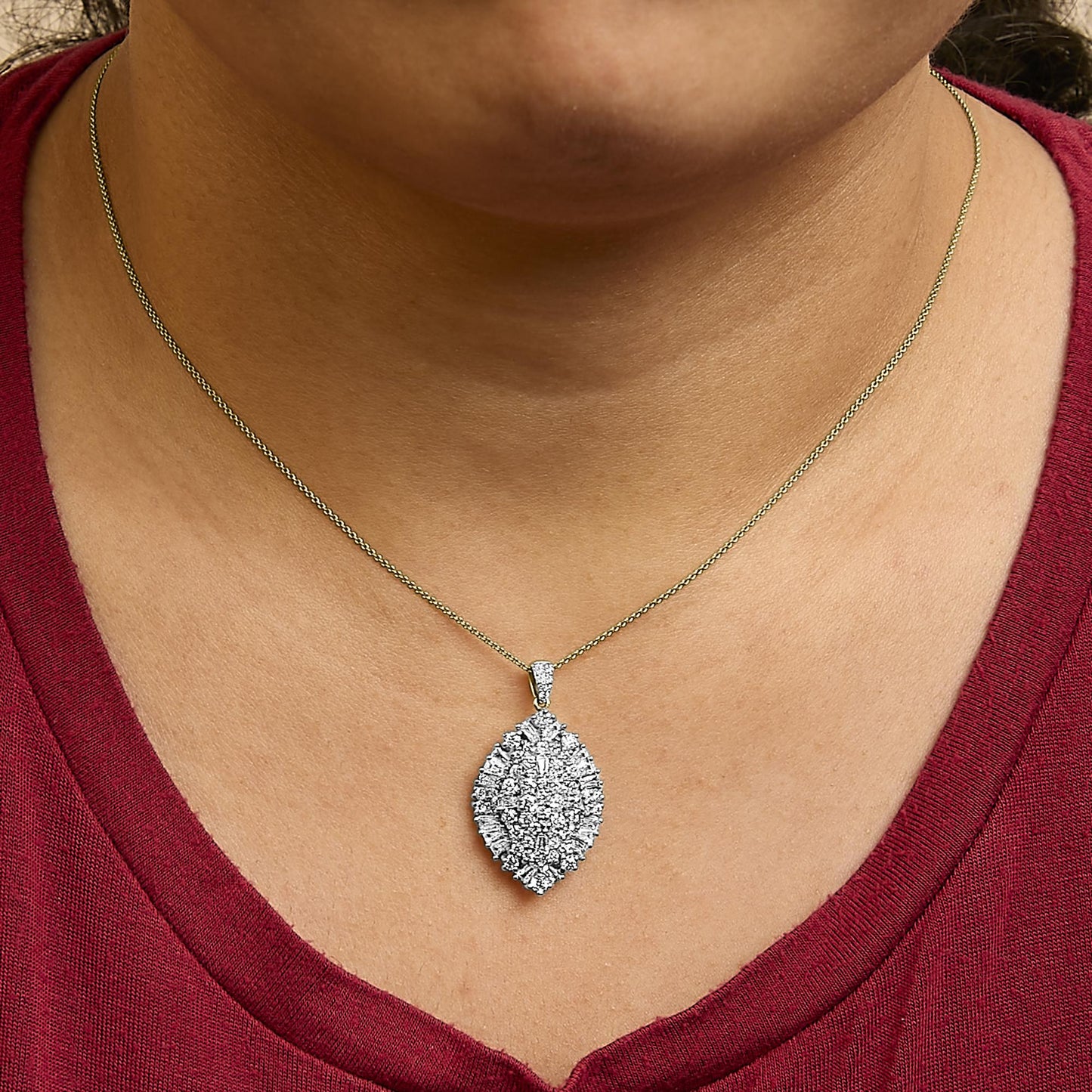 14K White and Yellow Gold 2.00 Cttw Diamond Cluster Pear Shaped Pendant Necklace (G-H Color, SI2-I1 Clarity) -20" Inches-3