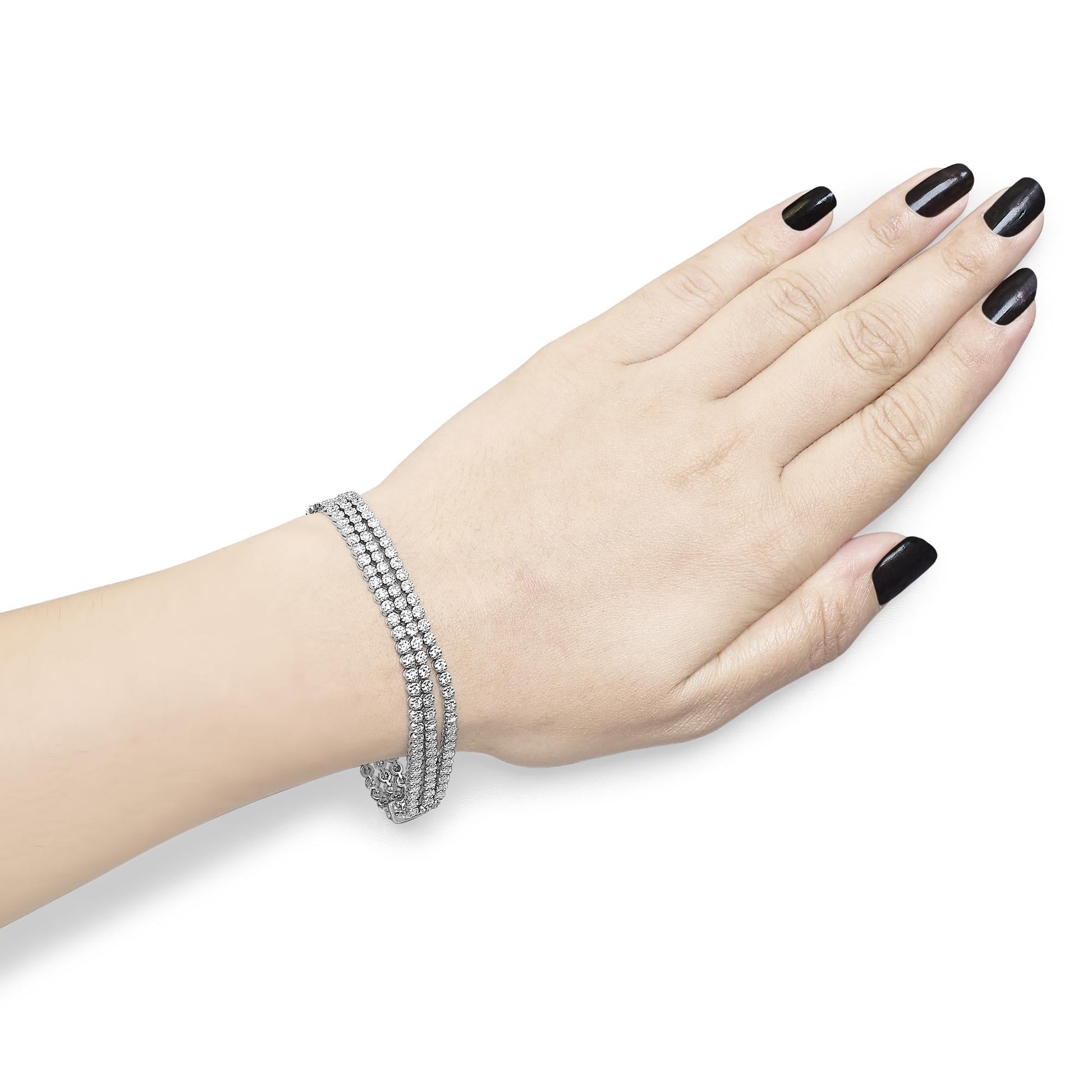 18K White Gold 5.00 Cttw Natural Diamond 3 Row Link Tennis Bracelet (G-H Color, VS1-VS2 Clarity) - 7.25" Inches-3