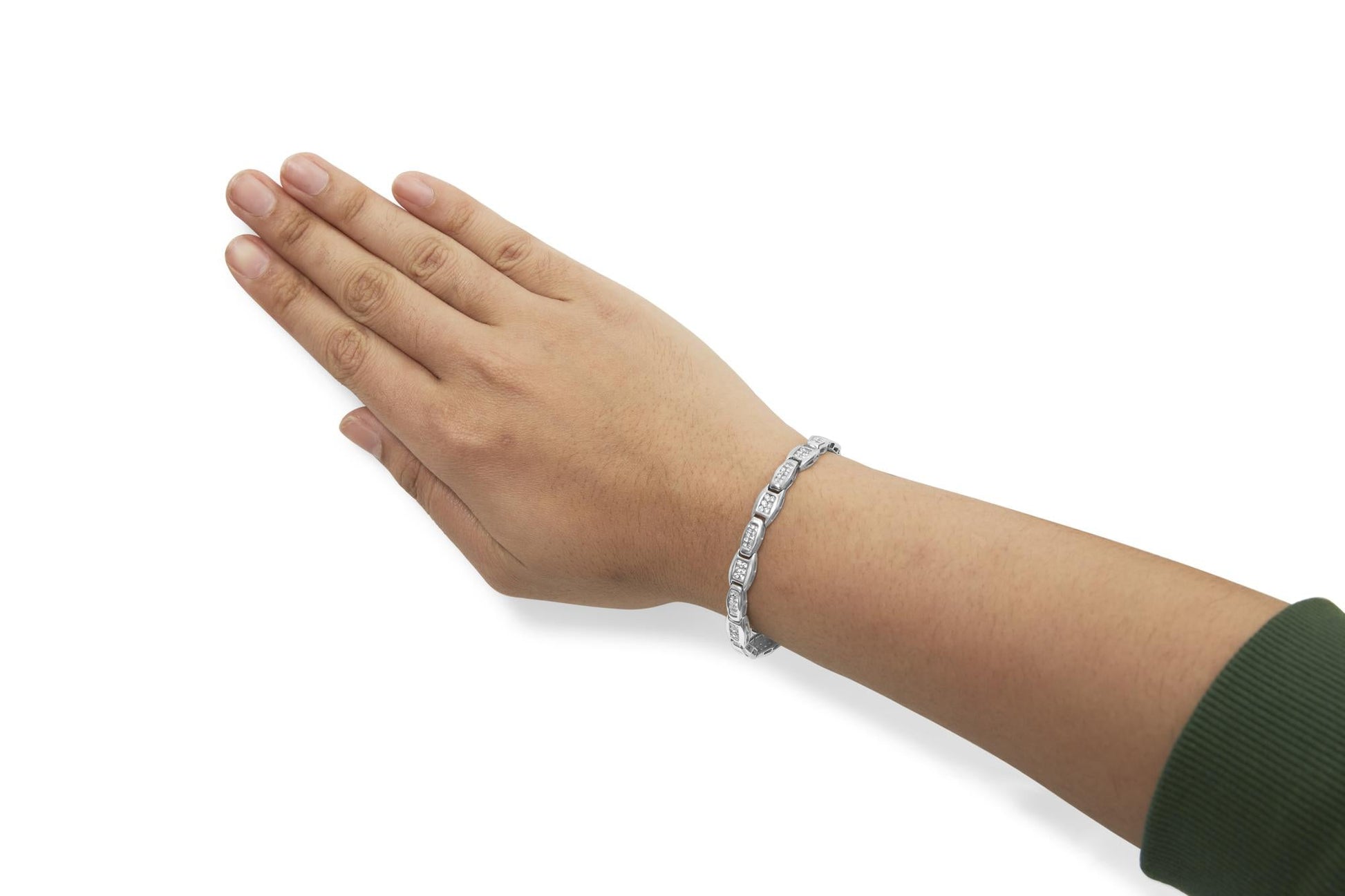 14K White Gold 2-1/2 Cttw Round-Brilliant & Baguette Cut Diamond 7" Alternating Flared Links Tennis Bracelet (H-I Color, SI1-SI2 Clarity)-4
