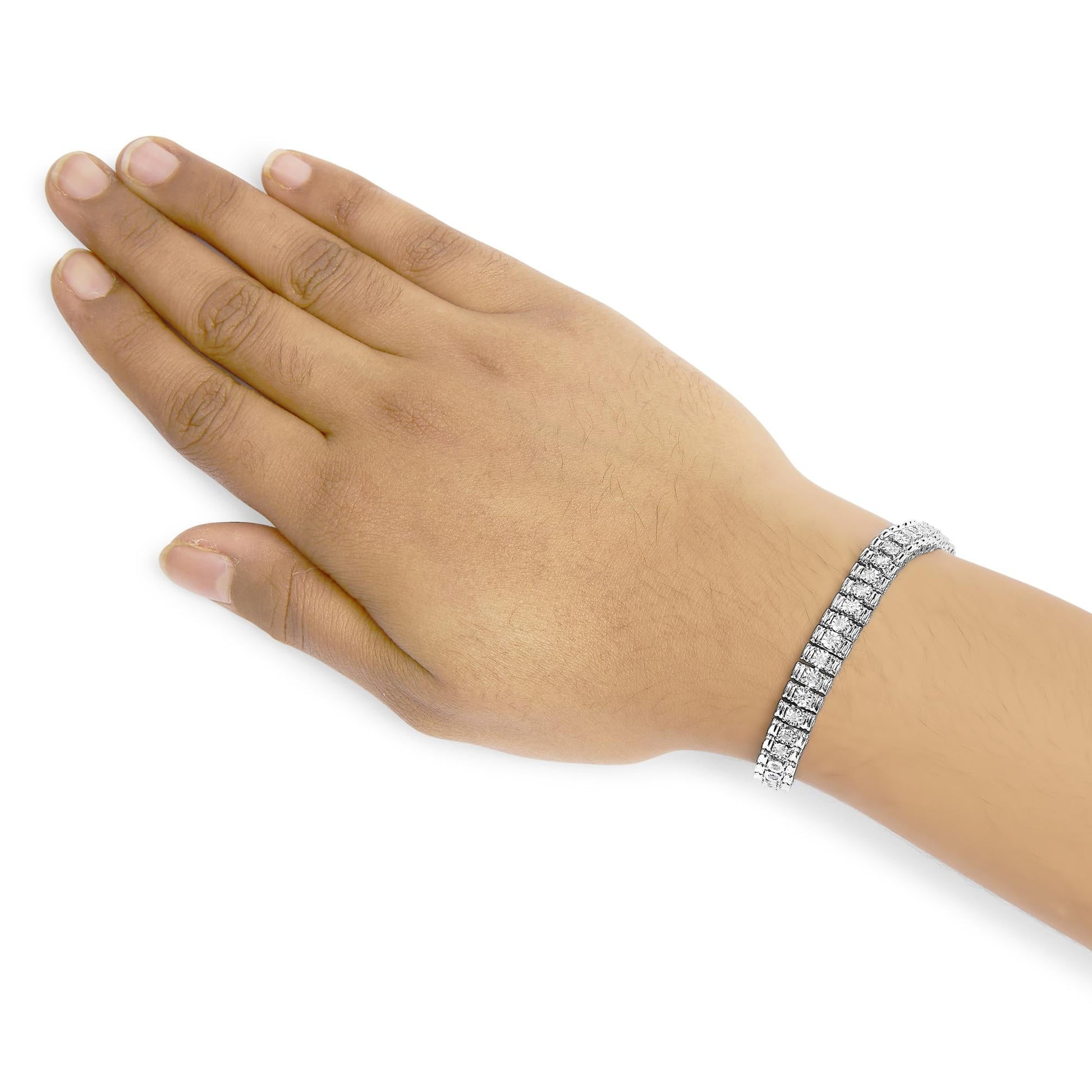 .925 Sterling Silver 1.0 Cttw Diamond Collar Line Link Bracelet (I-J Color, I1-I2 Clarity) - Size 7.25" Inches-3