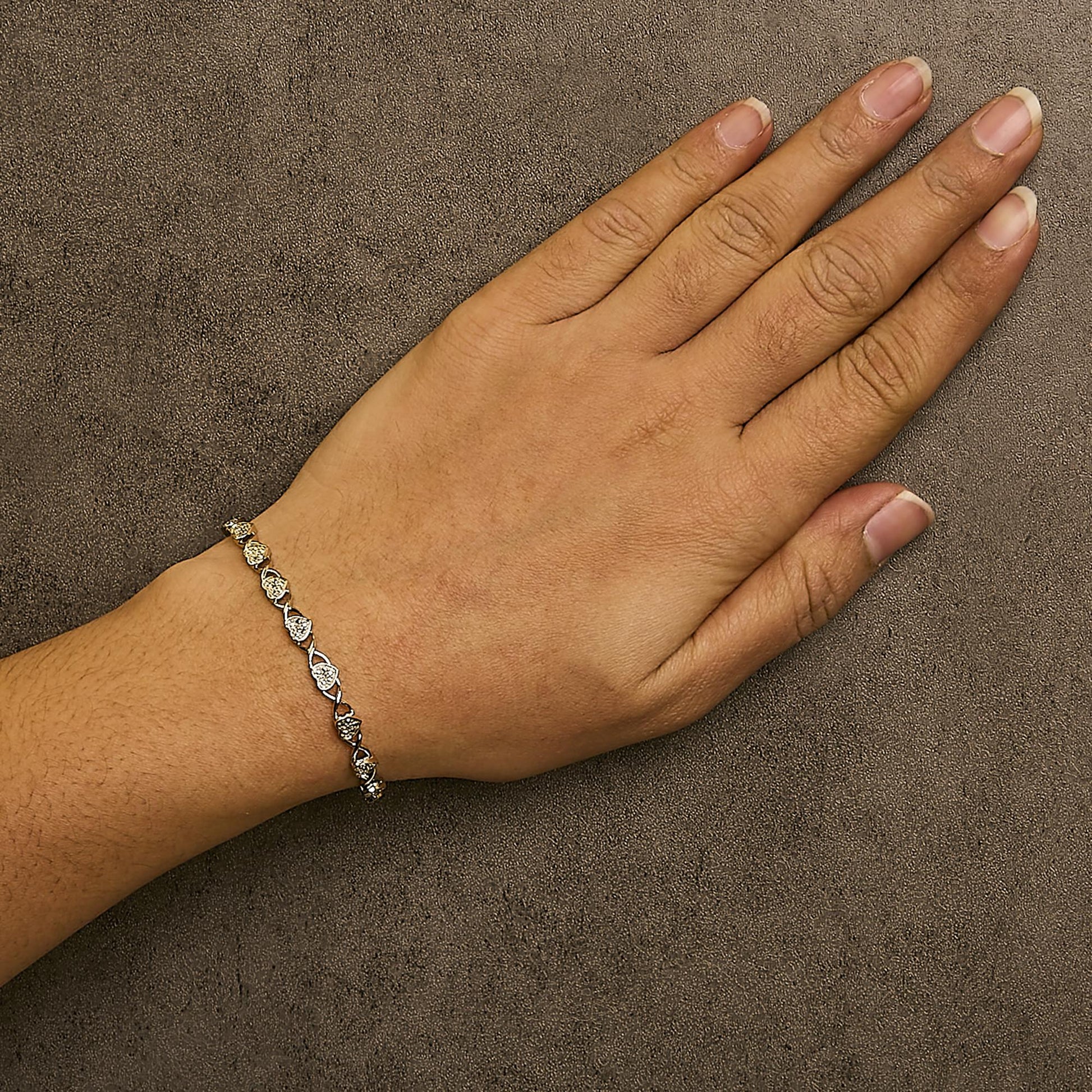 .925 Sterling Silver Diamond Accent Heart Link Bracelet (I-J Color, I3 Clarity) - 7.25"-3