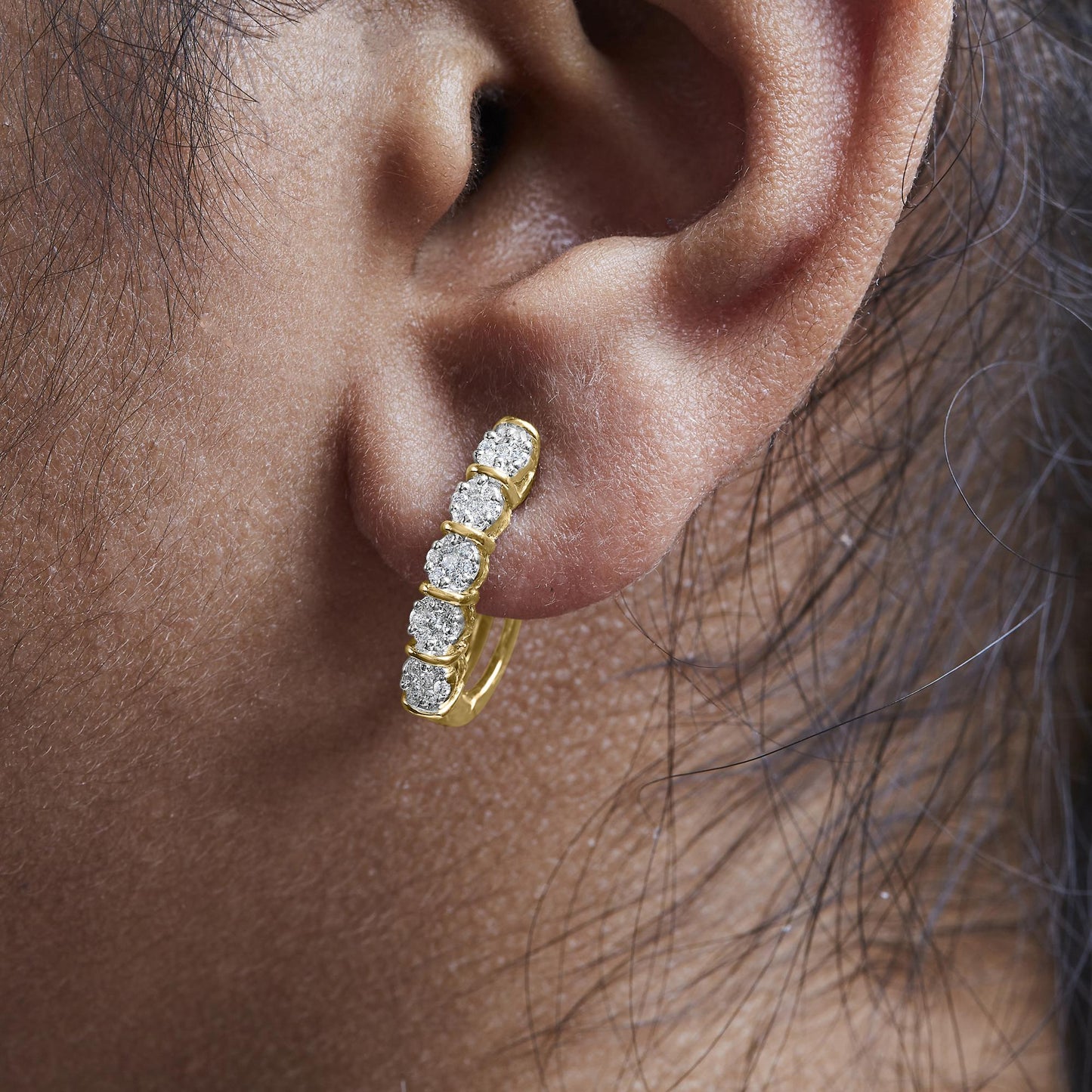14k Yellow Gold 1/2 Cttw Diamond Cluster Hoop Earrings (H-I Color, SI2-I1 Clarity)-3