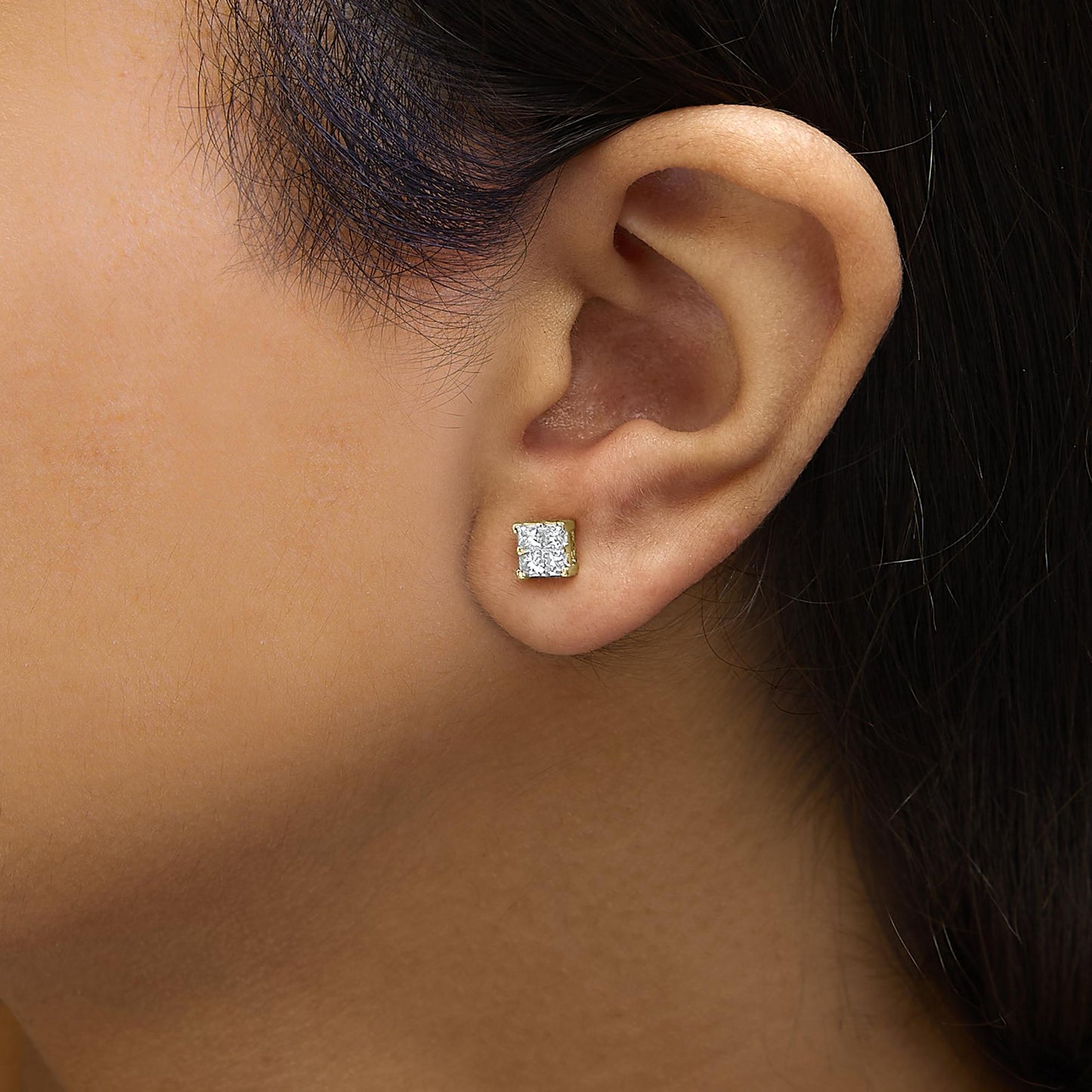 14K Yellow Gold 1/2 Cttw Invisible Set Princess Diamond Composite Square Stud Earring (K-L Color, SI1-SI2 Clarity)-4