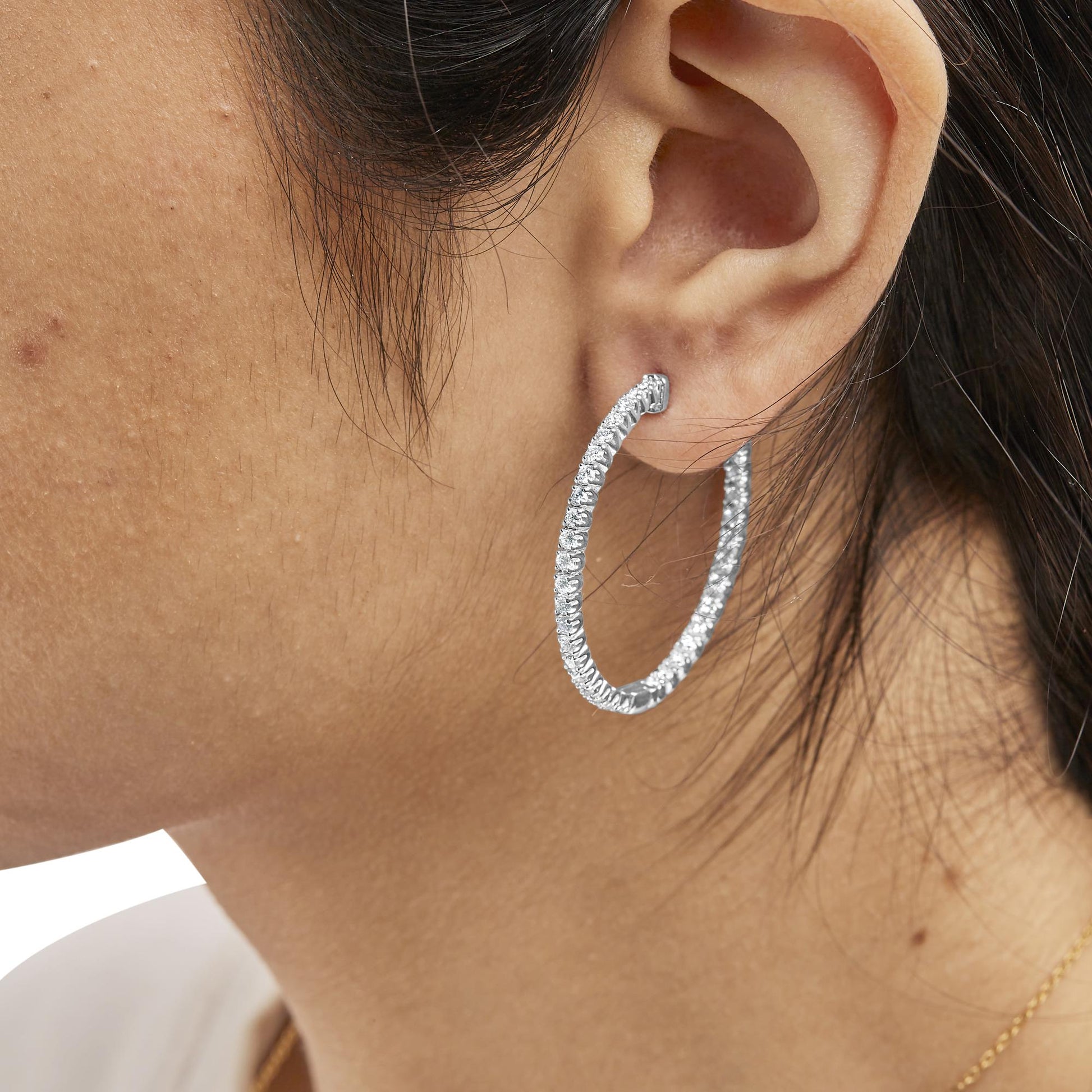 14K White Gold 1 3/4 Cttw Lab Grown Diamond Inside Out Hoop Earrings (G-H Color, VS2-SI1 Clarity)-3