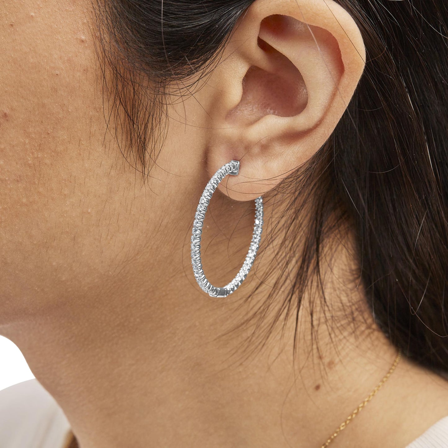 14K White Gold 1 1/2 Cttw Lab Grown Diamond Inside Out Hoop Earrings (G-H Color, VS2-SI1 Clarity)-3