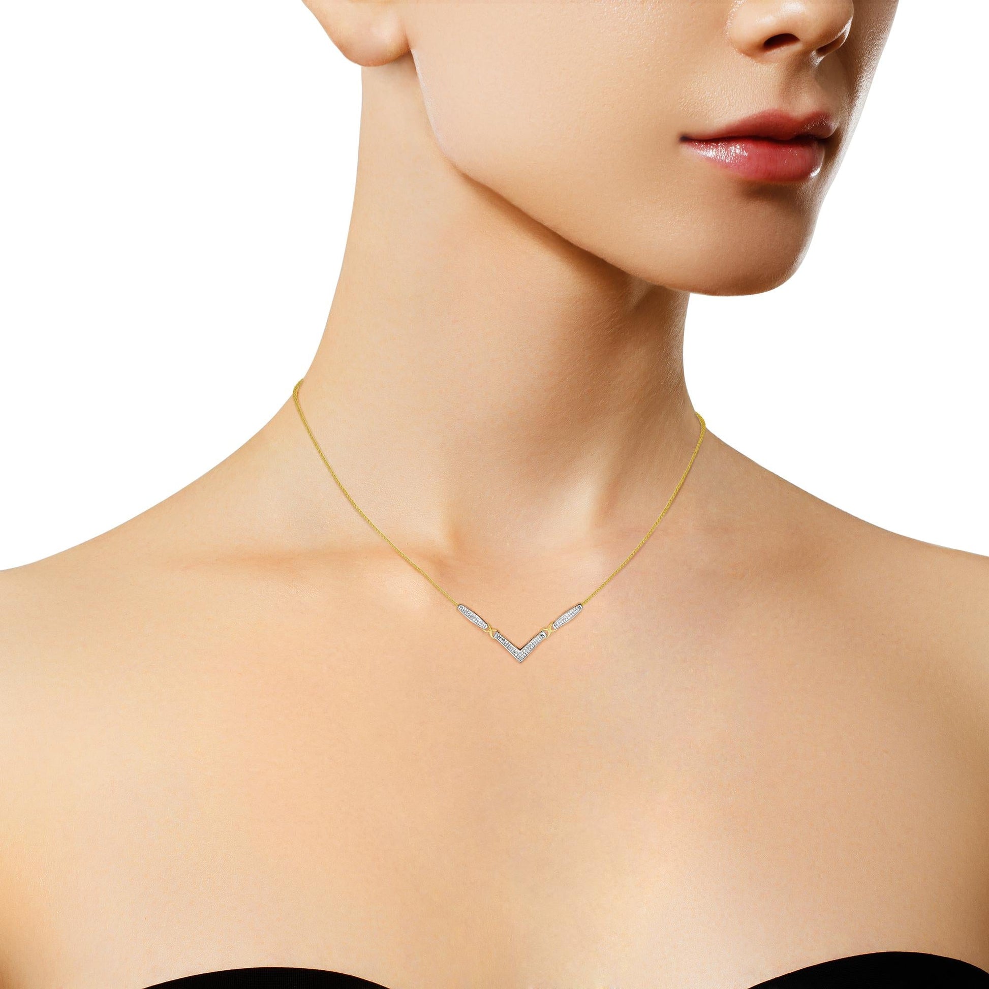 14K Yellow and White Gold 2.0 Cttw Princess Cut Diamond Flared and X-Station V Shaped 18” Franco Chain Statement Necklace (H-I Color, SI2-I1 Clarity)-4