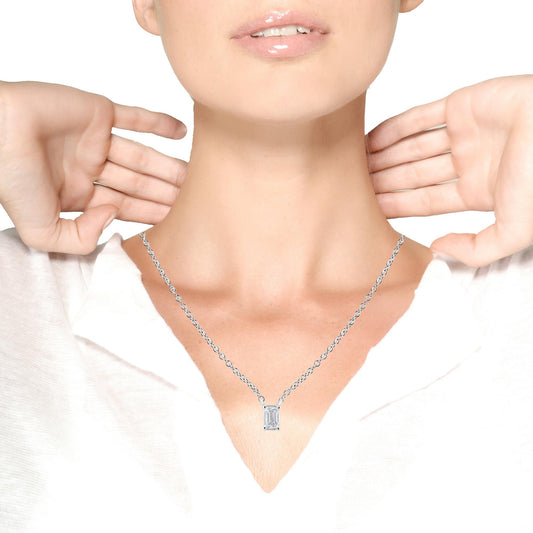 14K White Gold 1/3 Cttw Emerald Shape Solitaire Diamond 18" Pendant Necklace (G-H Color, VS2-SI1 Clarity)