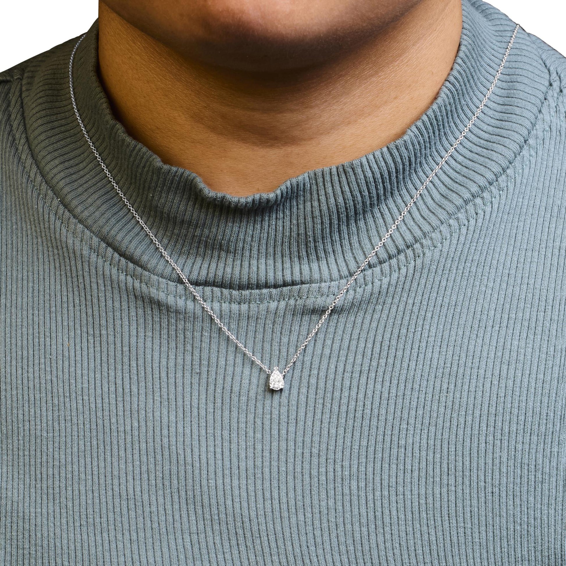 14K White Gold 1/2 Cttw Pear Shape Lab-Grown Diamond 3-Prong Solitaire Pendant Necklace 18 Inch (F-G Color, VS2-SI1 Clarity)-4