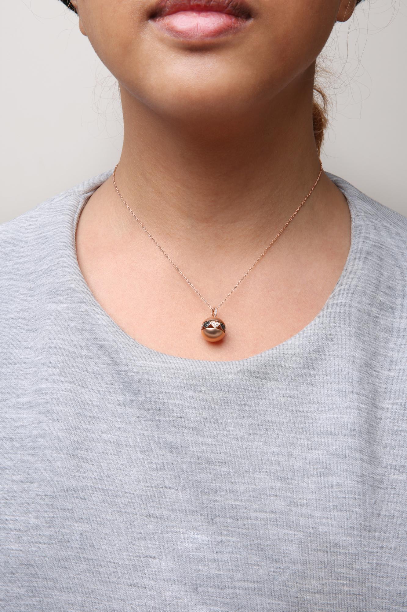 18K Rose Gold 3/8 Cttw Black and White Diamond Ball with Filigree Heart and Cluster Design 18" Pendant Necklace (Black and G-H Color, SI1-SI2 Clarity)-3
