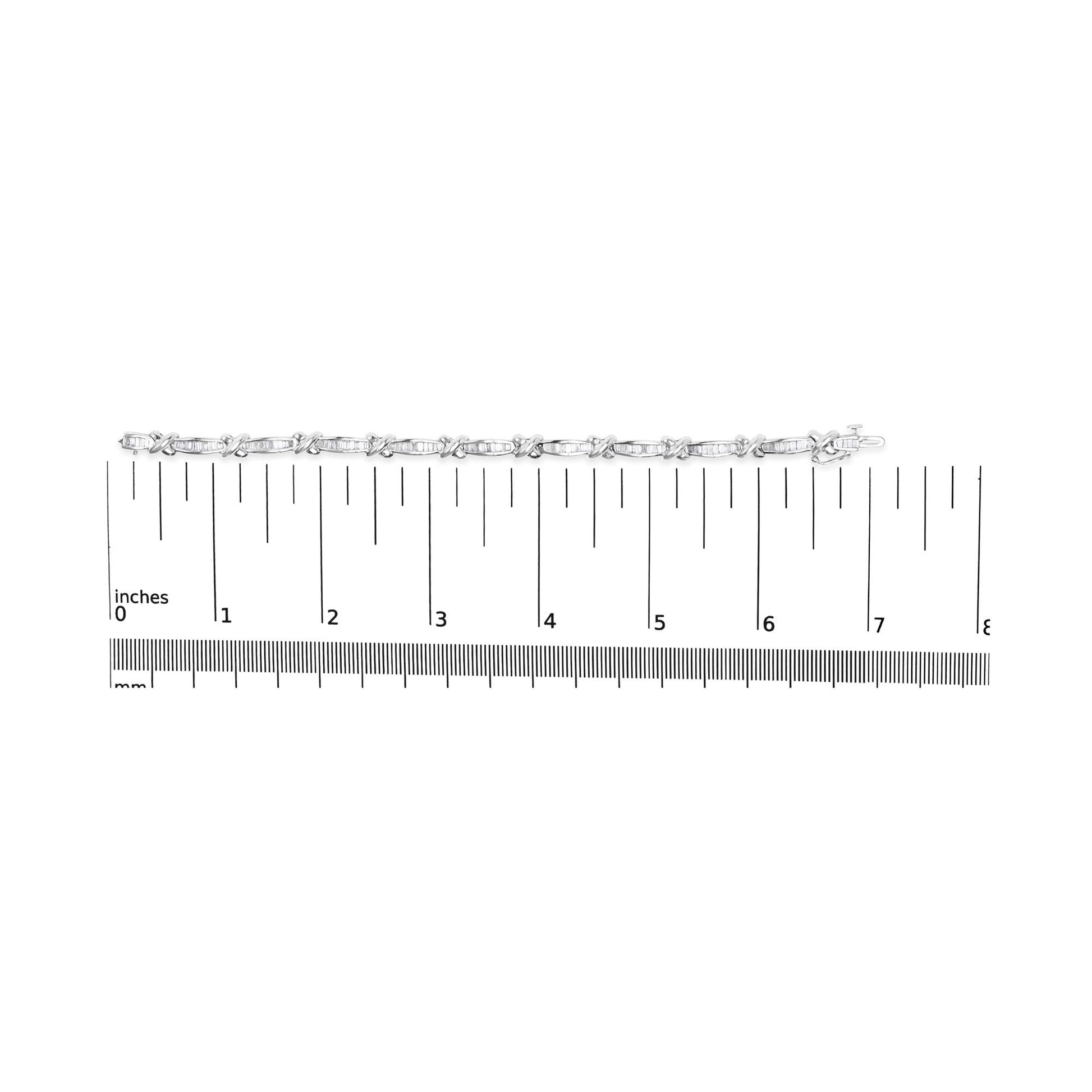14K White Gold Baguette-Cut Diamond X-Link Bracelet (2.00 cttw, H-I Color, I1-I2 Clarity)-4
