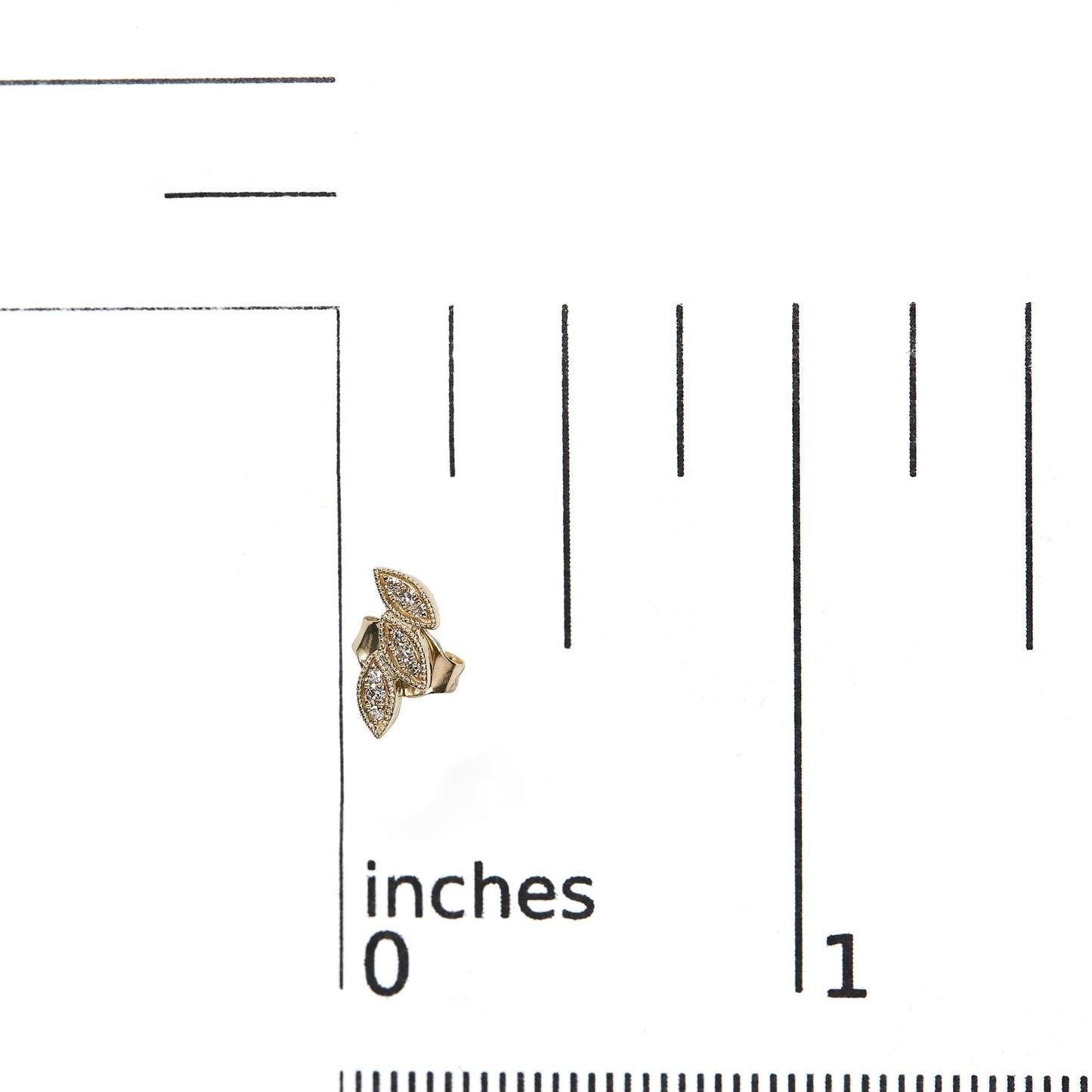 10K Yellow Gold 1/10 Cttw Diamond Triple Leaf Stud Earring (H-I Color, I1-I2 Clarity)-4