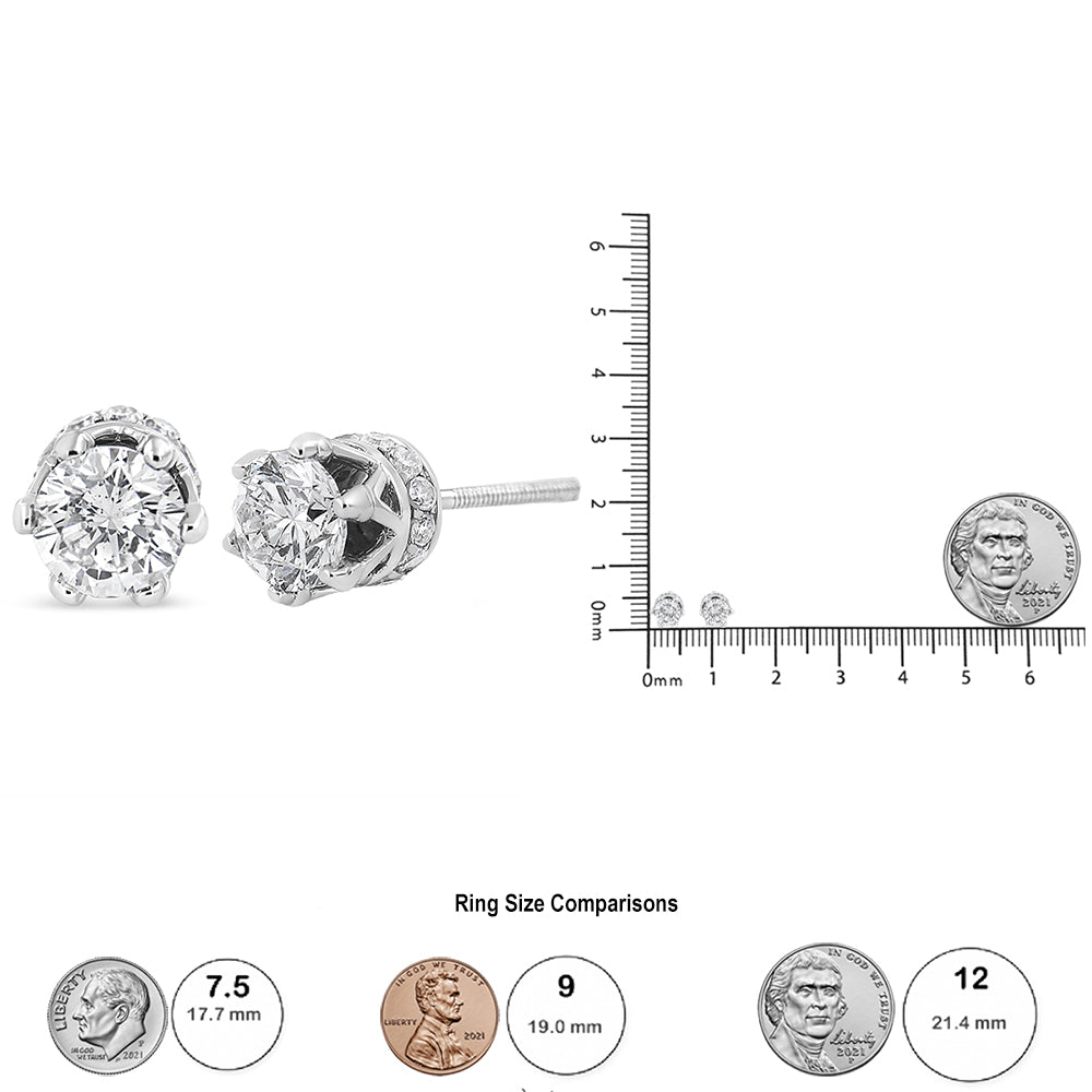 14K White Gold 2.0 Cttw Round Cut Prong-Set Diamond Crown Stud Earring (I-J Color, I1-I2 Clarity)-4