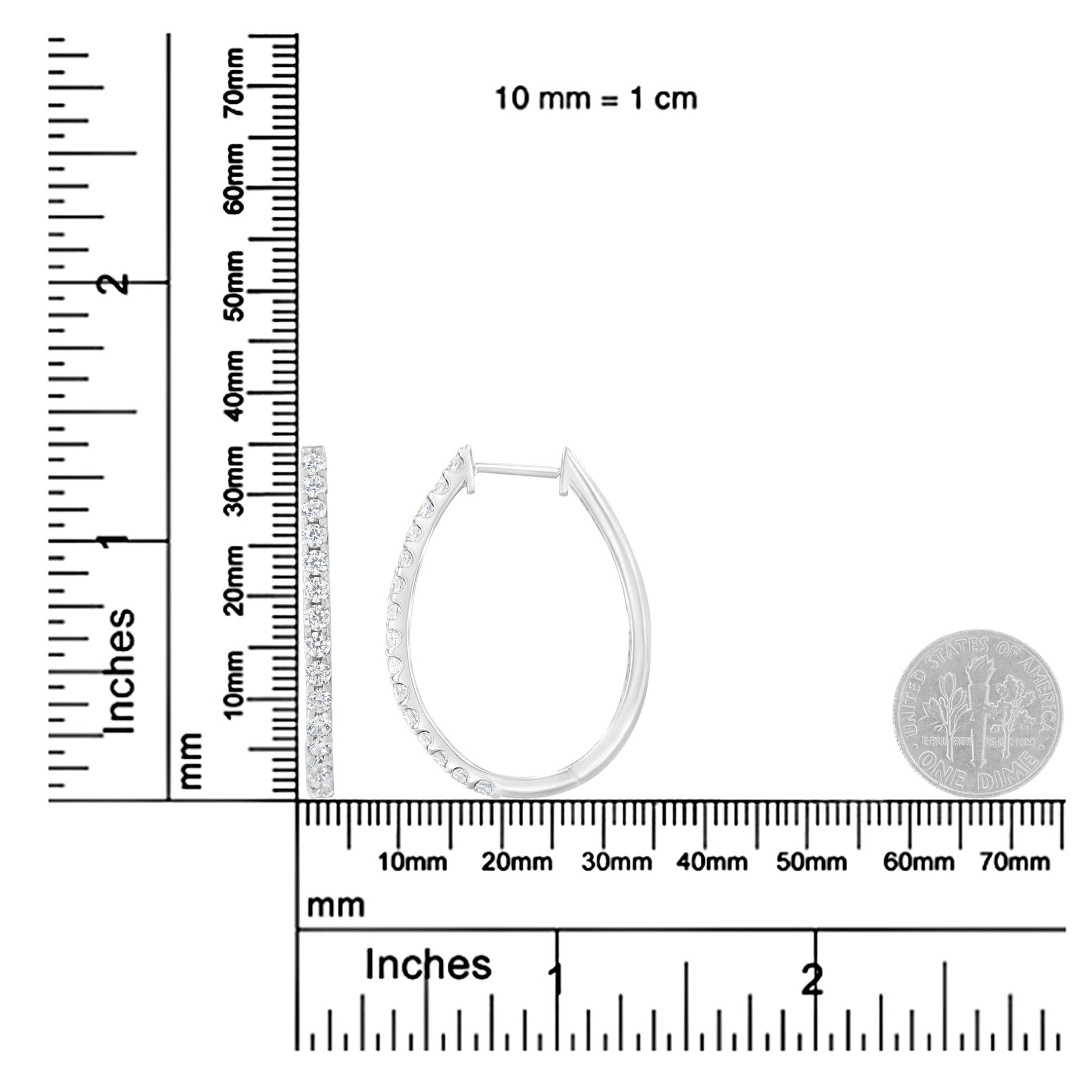 14K White Gold 2.0 Cttw Round Brilliant Cut Diamond Oblong Hinged Leverback Hoop Earrings (I-J Color, I1-I2 Clarity)-4