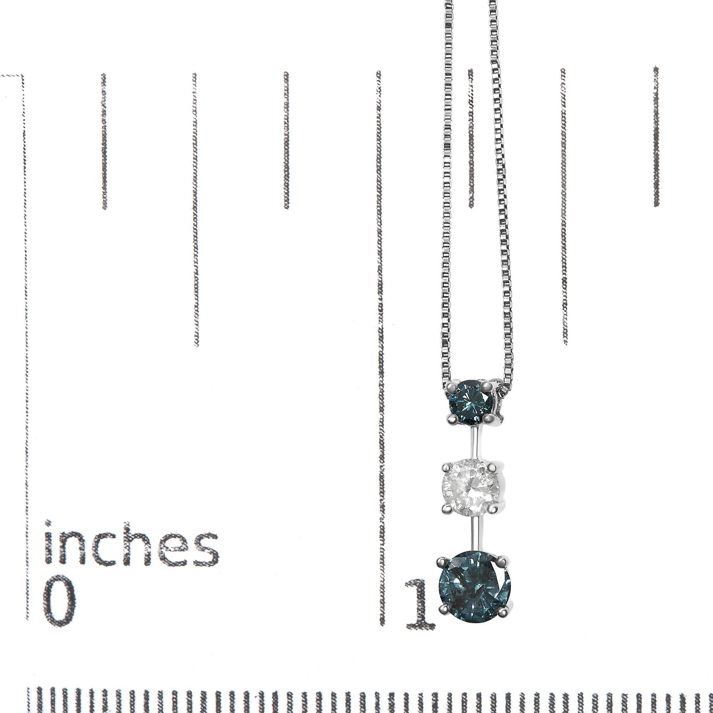 14K White Gold 1 1/2 Cttw Treated Blue and White Diamond 3-Stone 18" Pendant Necklace (Blue/H-I Color, I1-I2 Clarity)-4