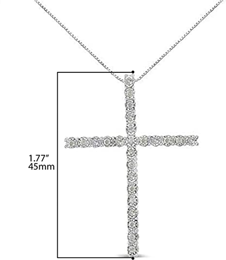 .925 Sterling Silver 1/2 Cttw Brilliant Cut Diamond Miracle-Set Cross 18" Unisex Pendant Necklace (I-J Color, I3 Clarity)-4