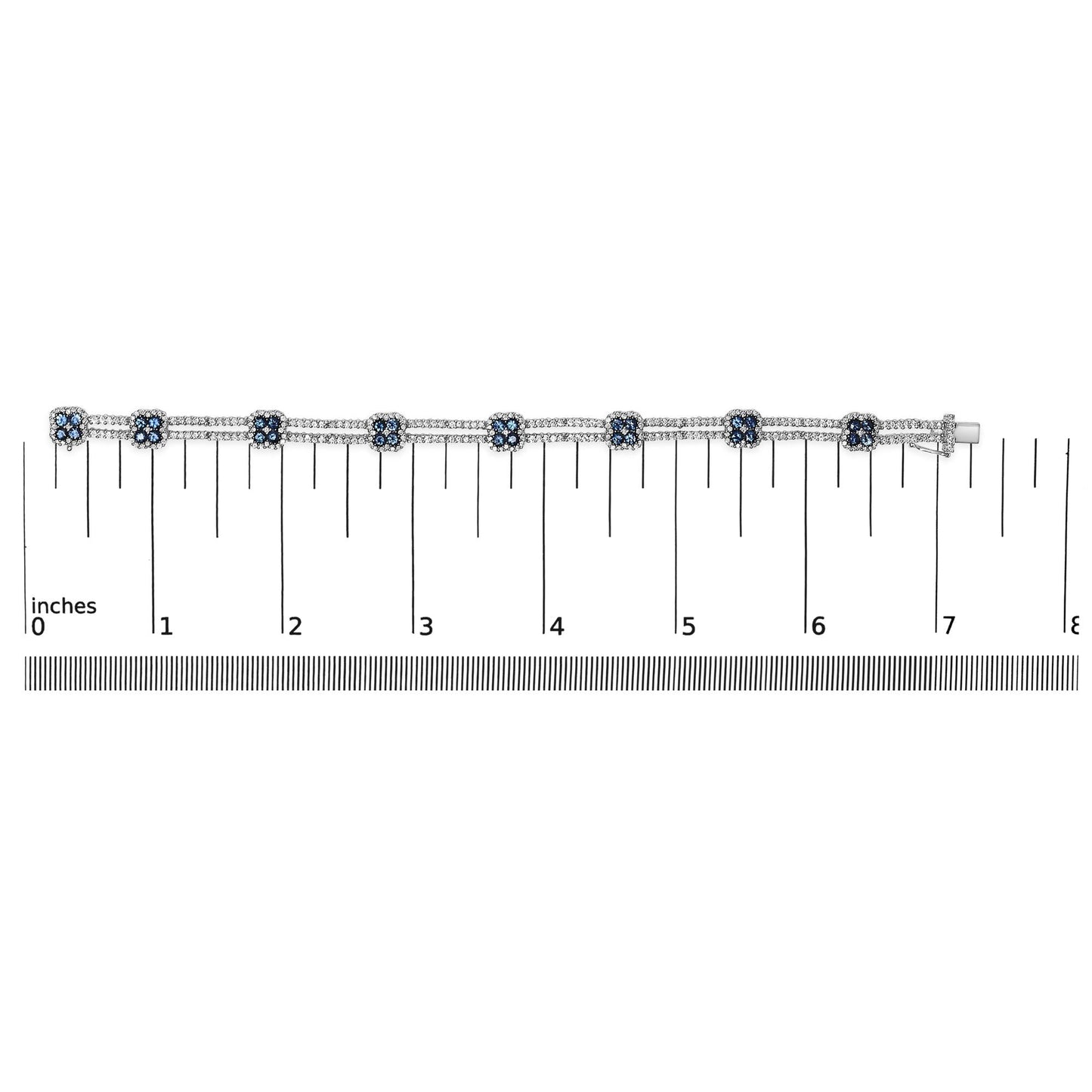 18K White Gold 2 3/4 Cttw Diamond and 3x3MM Sapphire Double Row Link Bracelet (G-H Color, VS1-VS2 Clarity) - 7" Inches-4