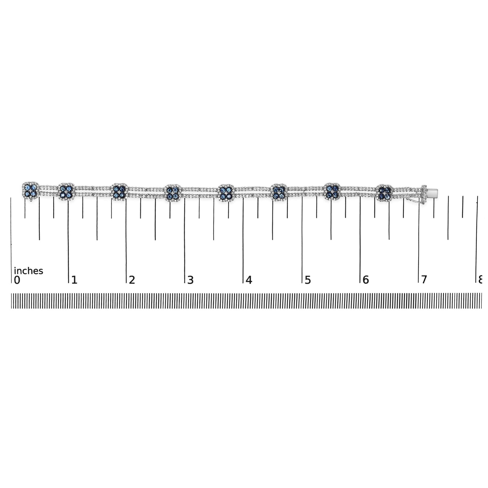 18K White Gold 2 3/4 Cttw Diamond and 3x3MM Sapphire Double Row Link Bracelet (G-H Color, VS1-VS2 Clarity) - 7" Inches-4