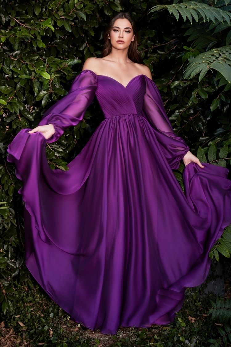 Long Sleeve Chiffon A-Line Dress-3