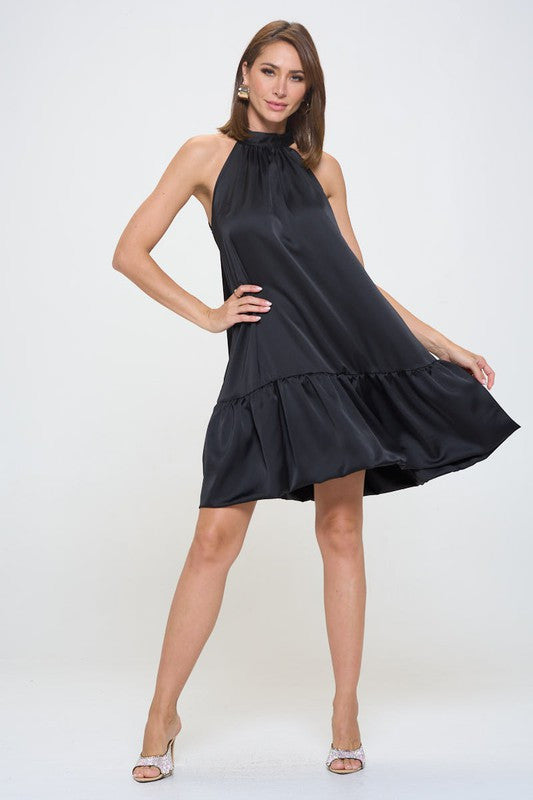 Bow Back Sleeveless Flounce Dress-1