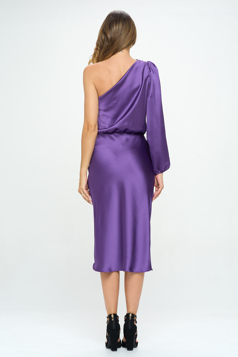 Satin One Shoulder Bodycon Dress w/ Asymmetric Hem-4